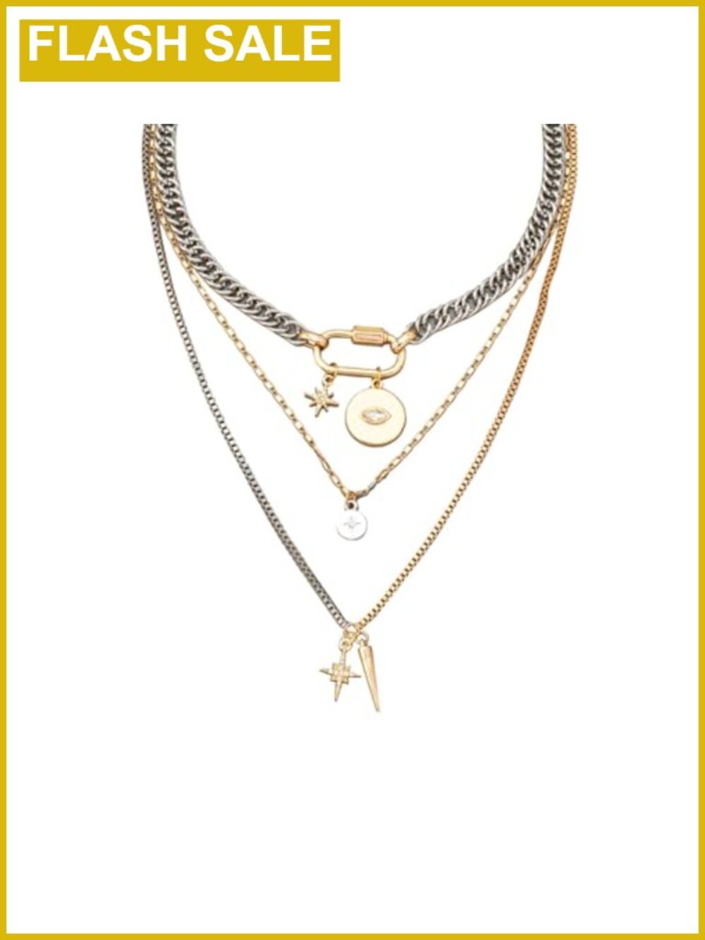 Layered Chain Necklace Set Mixed Metal Chunky Pendant Women Jewelry